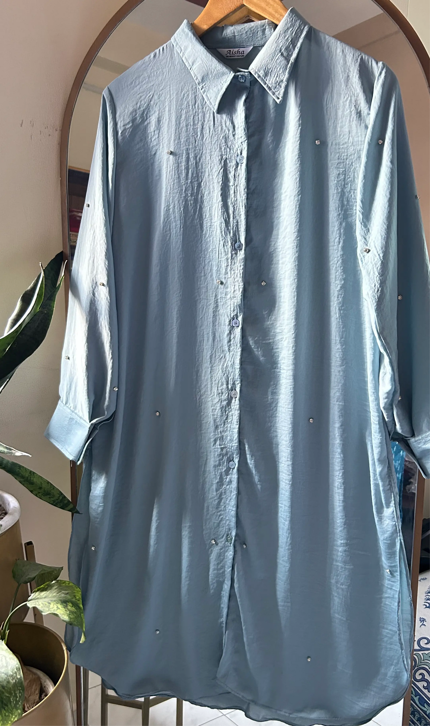 Rhinestones shirt dress Aishathemodestcouture