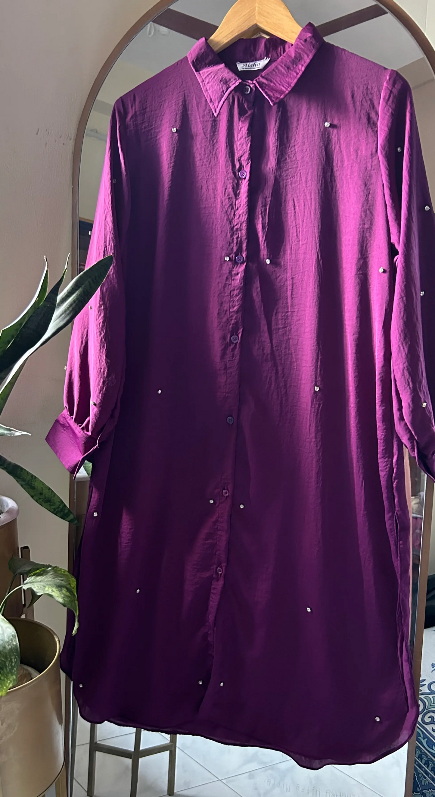 Rhinestones shirt dress Aishathemodestcouture