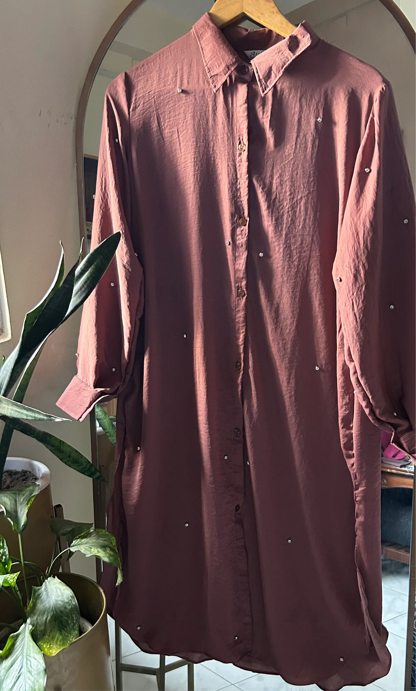 Rhinestones shirt dress Aishathemodestcouture