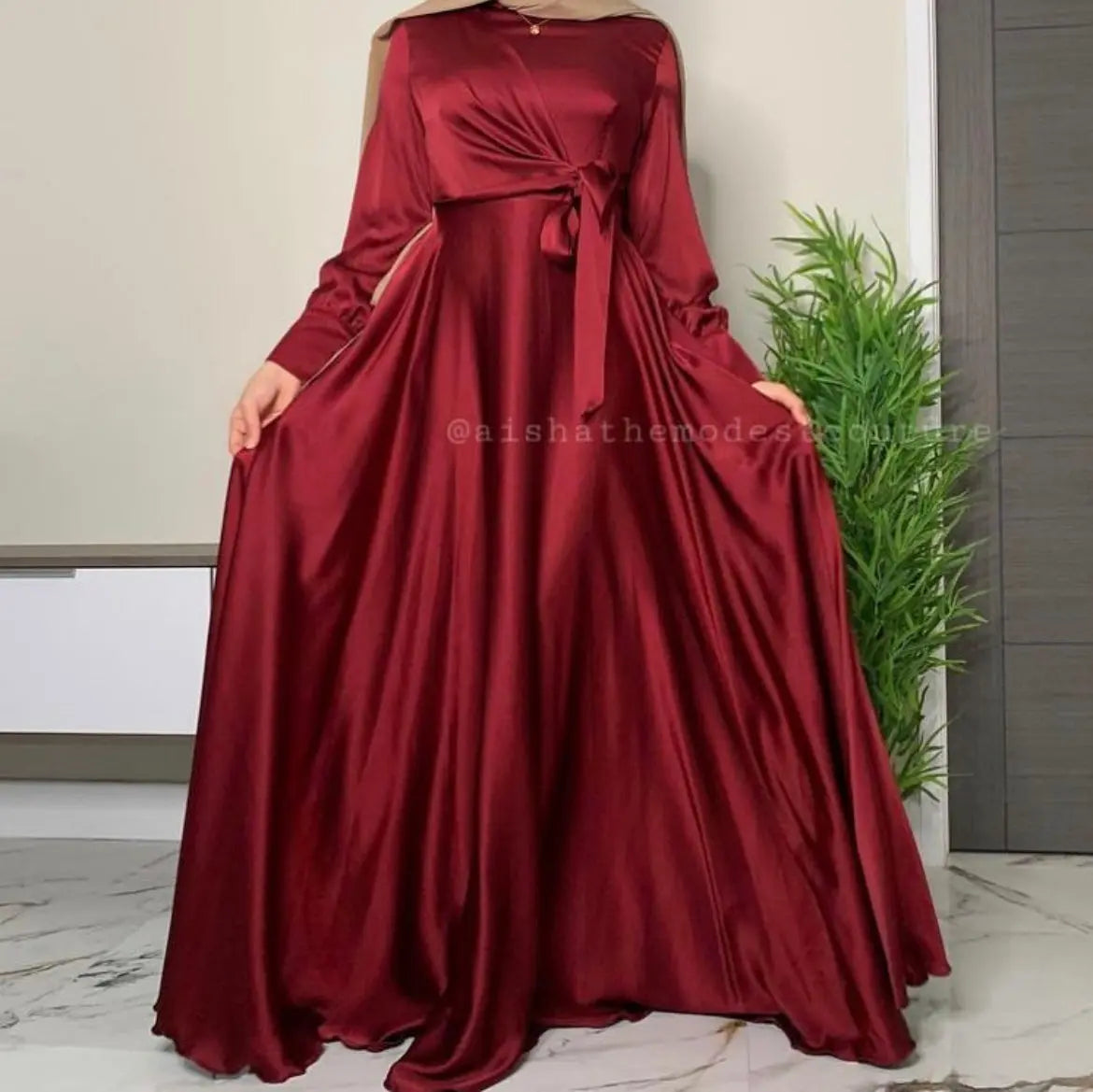 Satin knot dress Aishathemodestcouture
