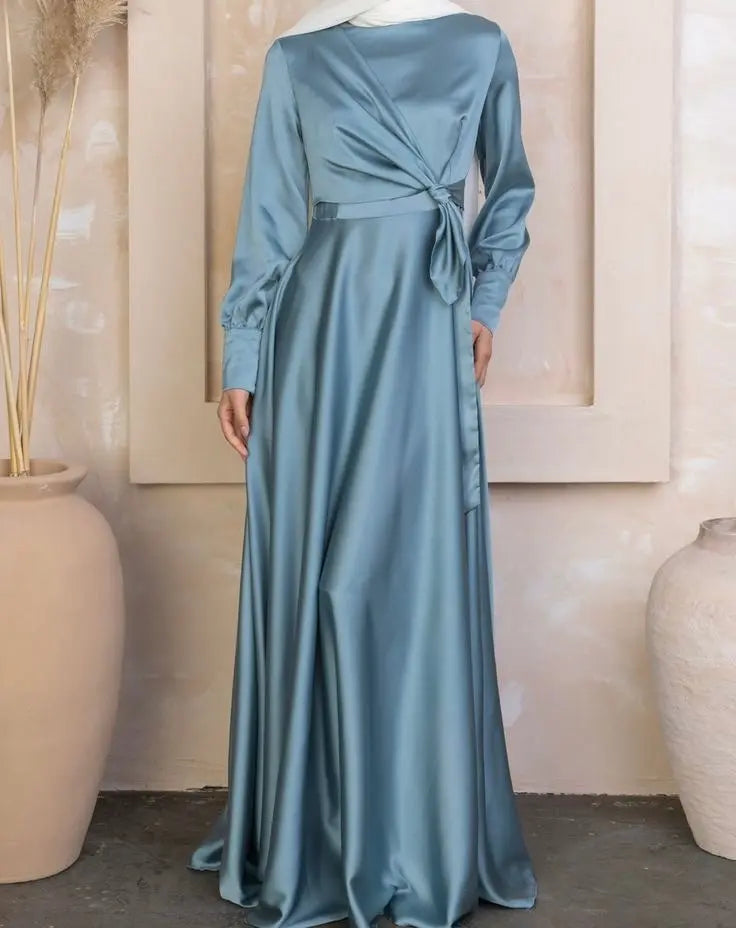 Satin knot dress Aishathemodestcouture