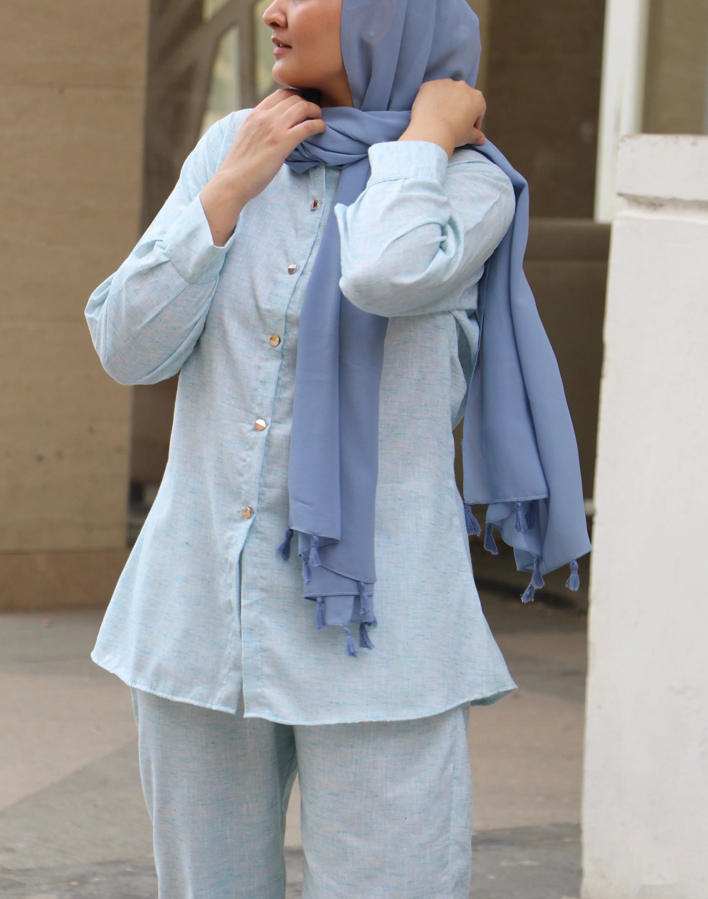 Sky blue khaadi co ords Aishathemodestcouture