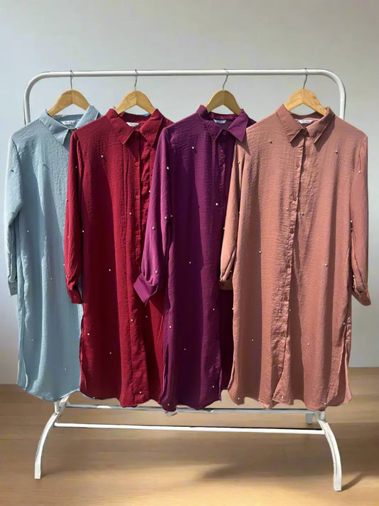 Rhinestones shirt dress Aishathemodestcouture