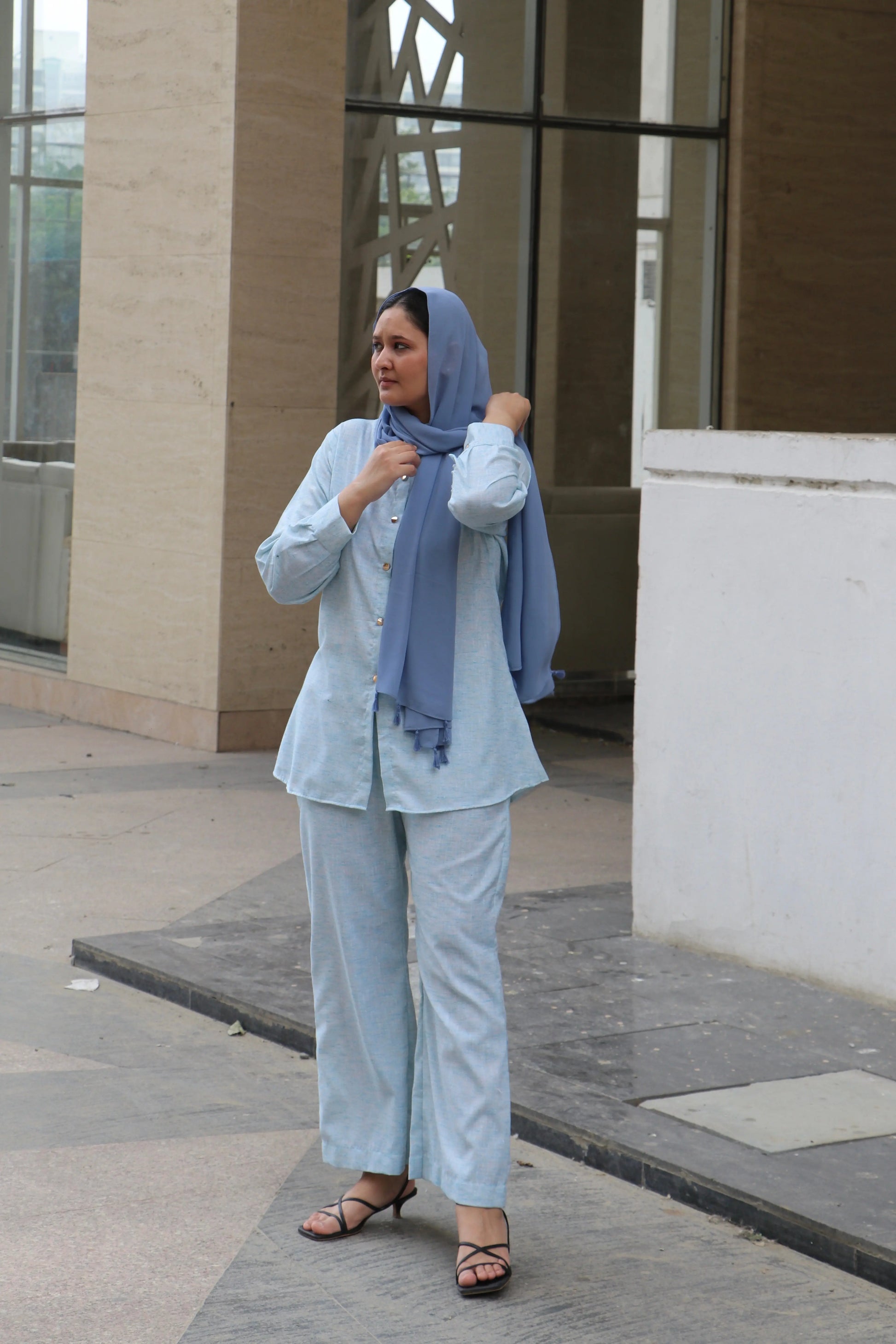 Sky blue khaadi co ords Aishathemodestcouture