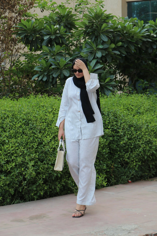 Light grey khaadi co ords Aishathemodestcouture