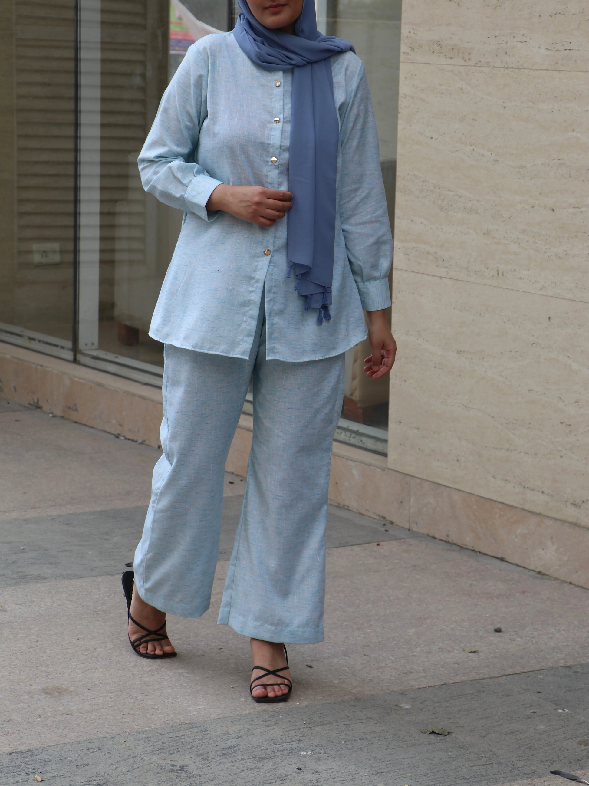 Sky blue khaadi co ords Aishathemodestcouture